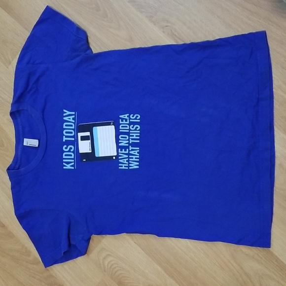 American Apparel womans blue floppy disc graphic short sleeve shirt large - Picture 1 of 8